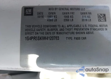 2017 Buick Verano Sport Touring z USA, uszkodzony, nr VIN 1G4PR5SK9H4120783